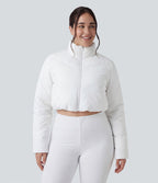 PuffFlex Grande taille Doudoune courte 3-en-1 col montant casual & Veste à ourlet arrondi et trous pour les pouces avec poches