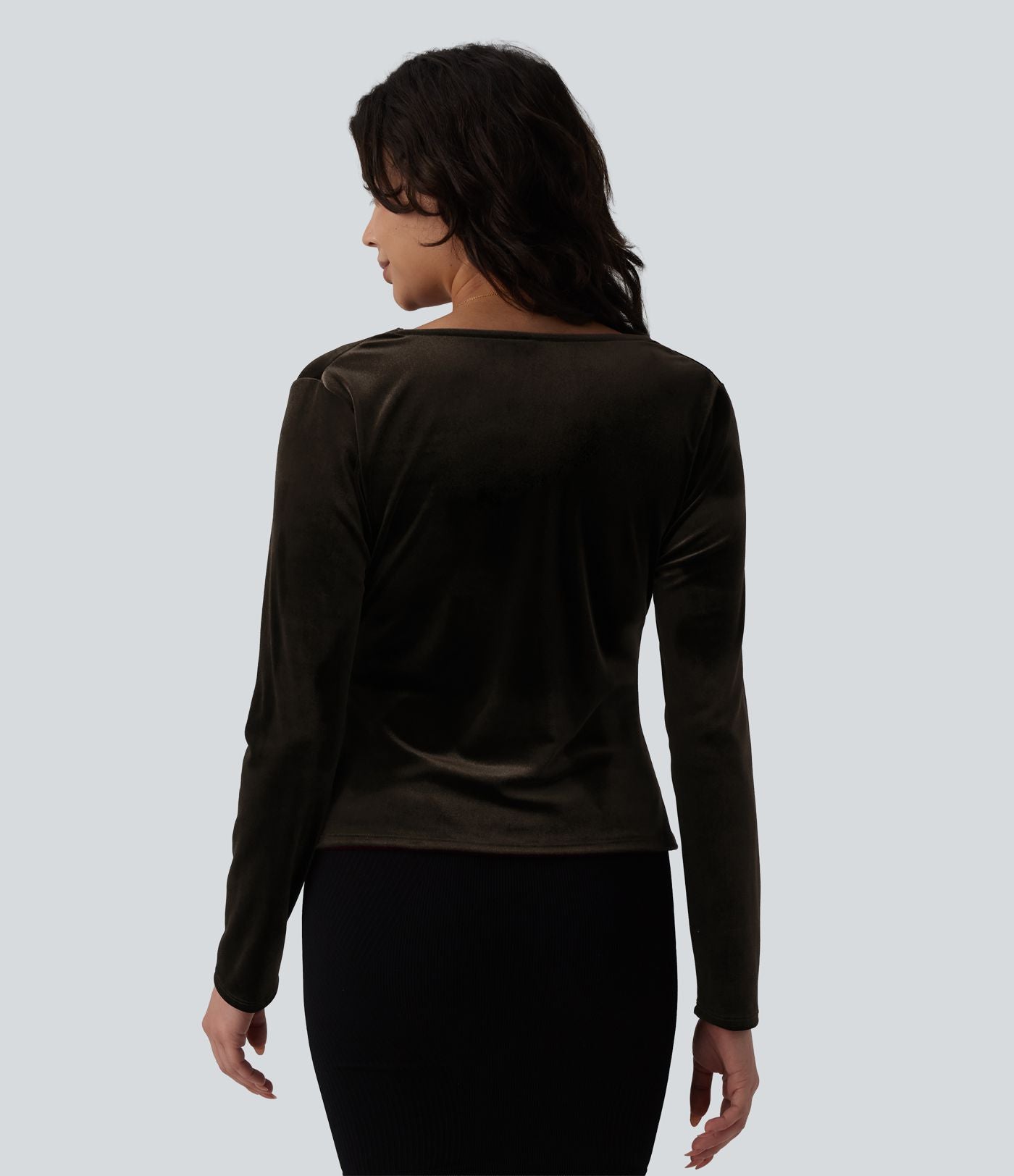 Top velours col drapé manches longues