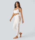 Softlyzero™ Legging Yoga 7/8 Taille Haute avec Poche au Dos Découpe Croisée et Dentelle Contrastante