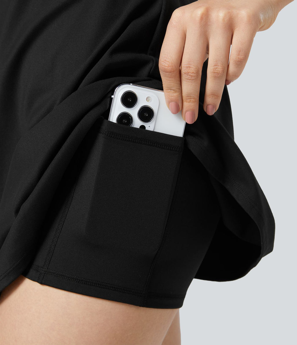 Softlyzero™ Plush Robe Sport Mini à Évasement avec Poches 2-en-1 Dos Nu - Édition Easy Peasy