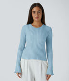 Pull Décontracté à Col Rond, Manches Longues et Volants