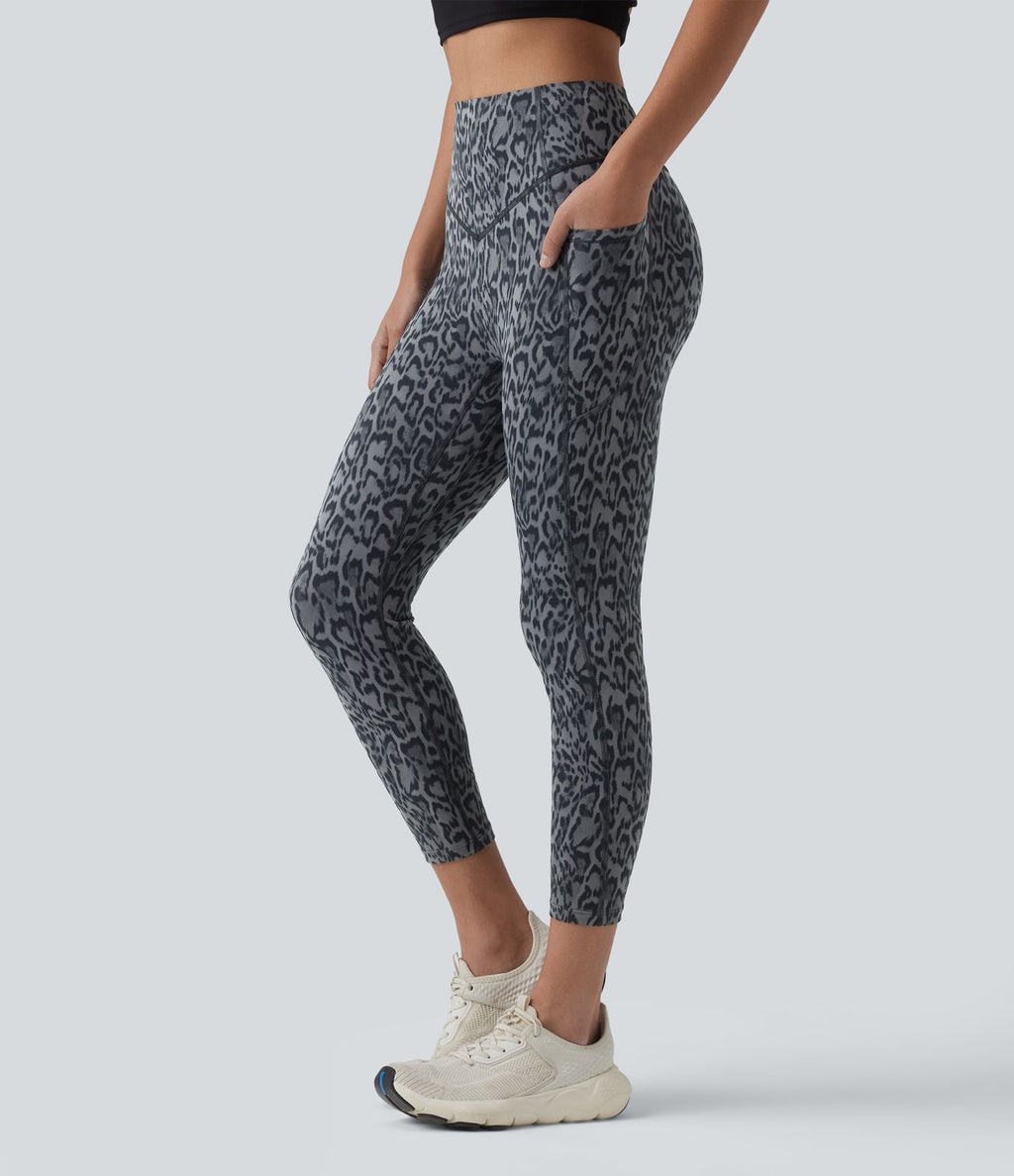Legging corsaire d'entraînement taille haute gainant effet push-up imprimé léopard Halara UltraSculpt™ avec poches