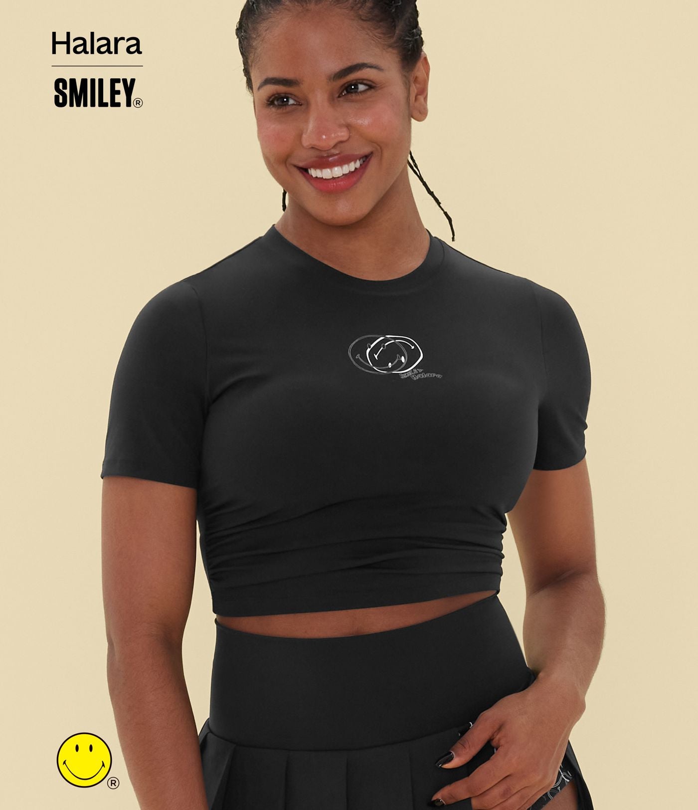 T-shirt casual cropped ajusté froncé Halara X Smiley® Halara UltraSculpt™ col rond à manches courtes