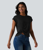 T-shirt casual col rond manches courtes avec ourlet incurvé et fentes latérales