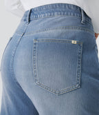 Jean décontracté Halara Flex™ grande taille, taille haute, multiples poches, jambes droites, effet délavé, en maille extensible