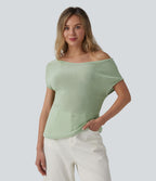 Pull décontracté épaules dénudées manches courtes