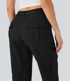 Pantalon cargo décontracté taille moyenne à ourlet roulé avec poches à rabat