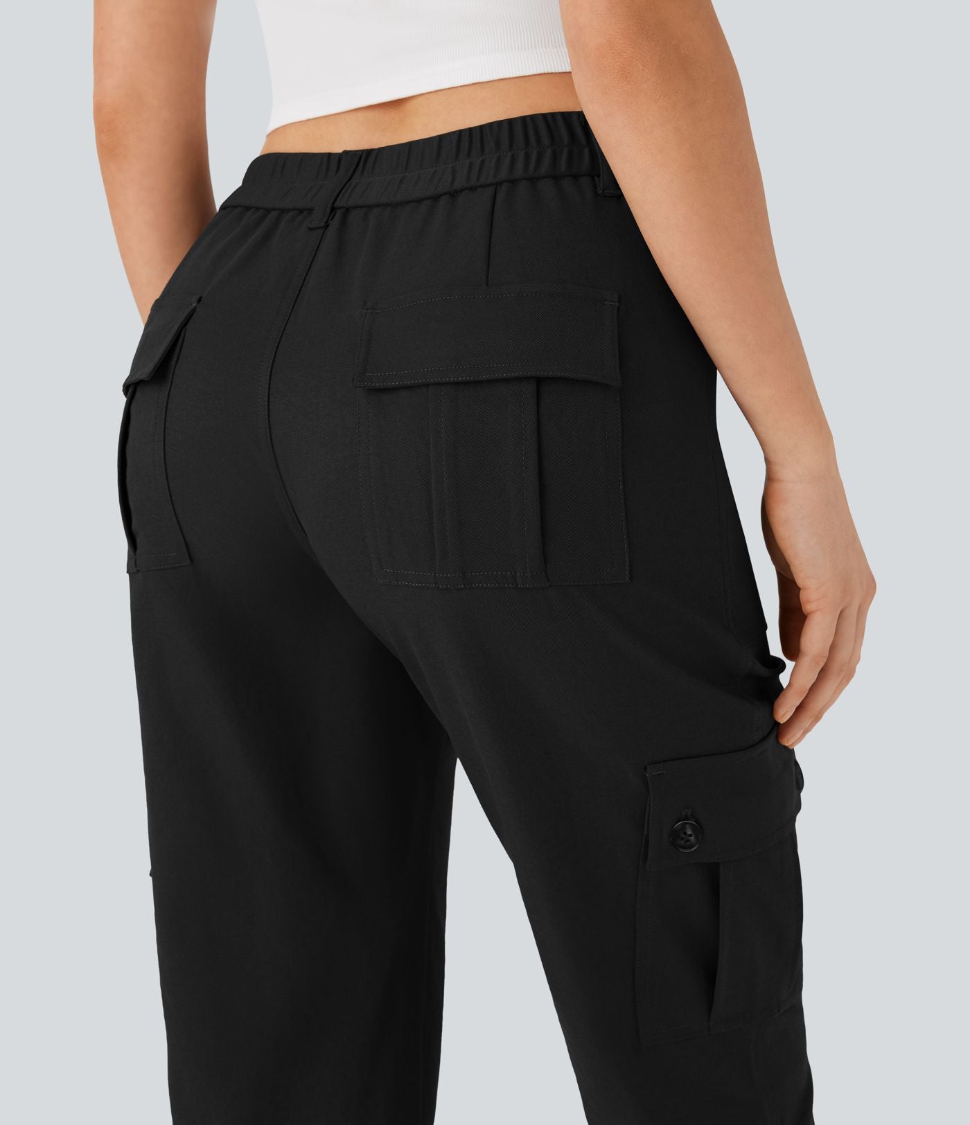 Pantalon cargo décontracté taille moyenne à ourlet roulé avec poches à rabat