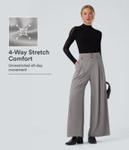 Pantalon de travail en crêpe à taille haute et jambes larges avec double ceinture et poches Halara Flex™