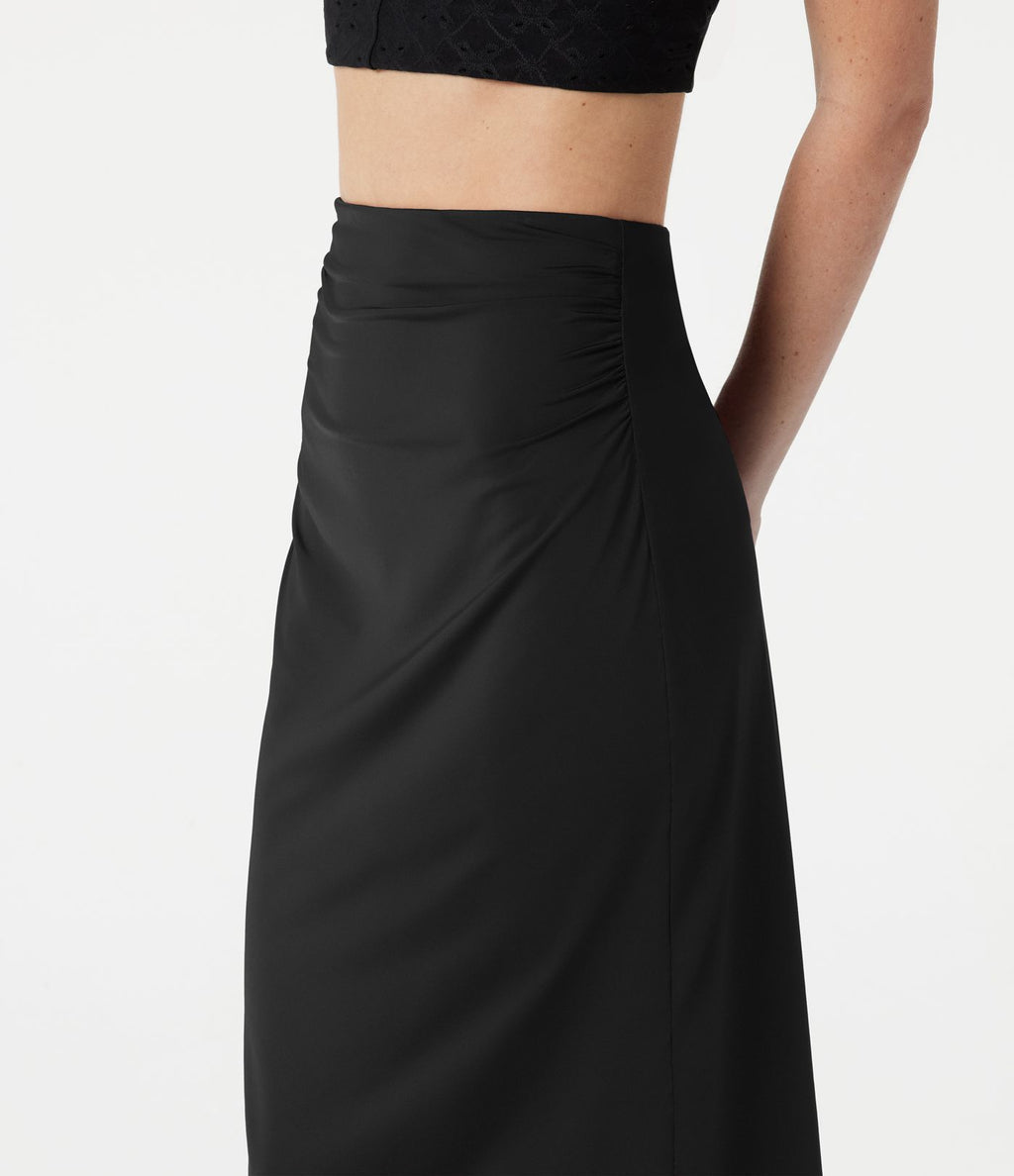 Jupe crayon midi décontracté taille haute extensible aspect satiné à effet frais InstantCool avec fronces