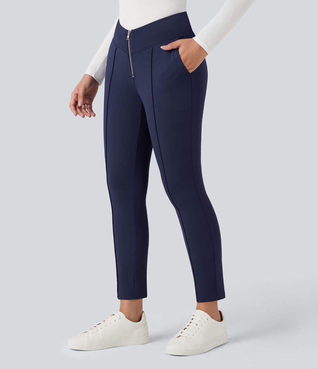 Pantalon tailleur thermique SoftlyZero™ Plush taille en V taille haute avec fermeture éclair et poches