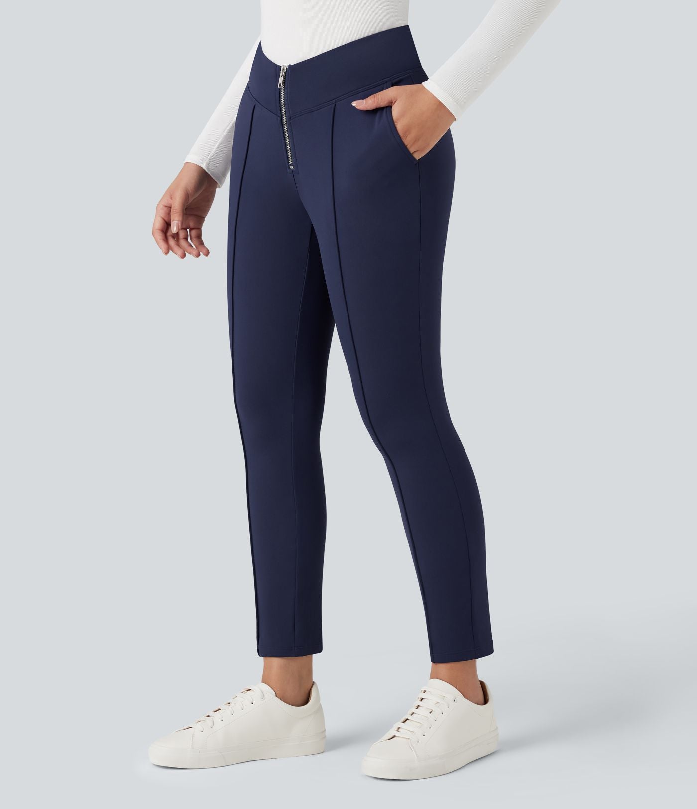 Pantalon tailleur thermique SoftlyZero™ Plush taille en V taille haute avec fermeture éclair et poches