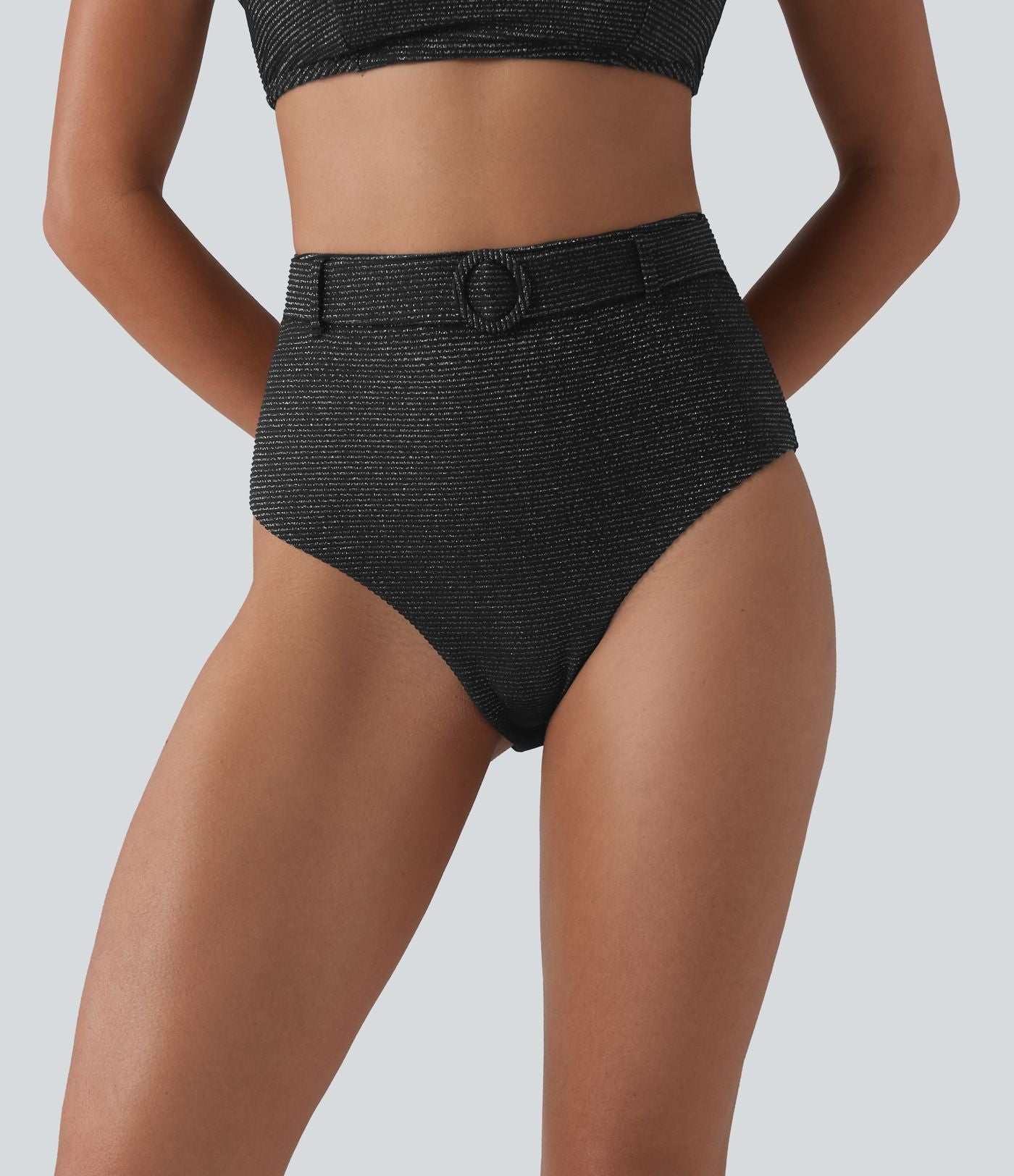 Bas de bikini gainant taille haute à rayures scintillantes