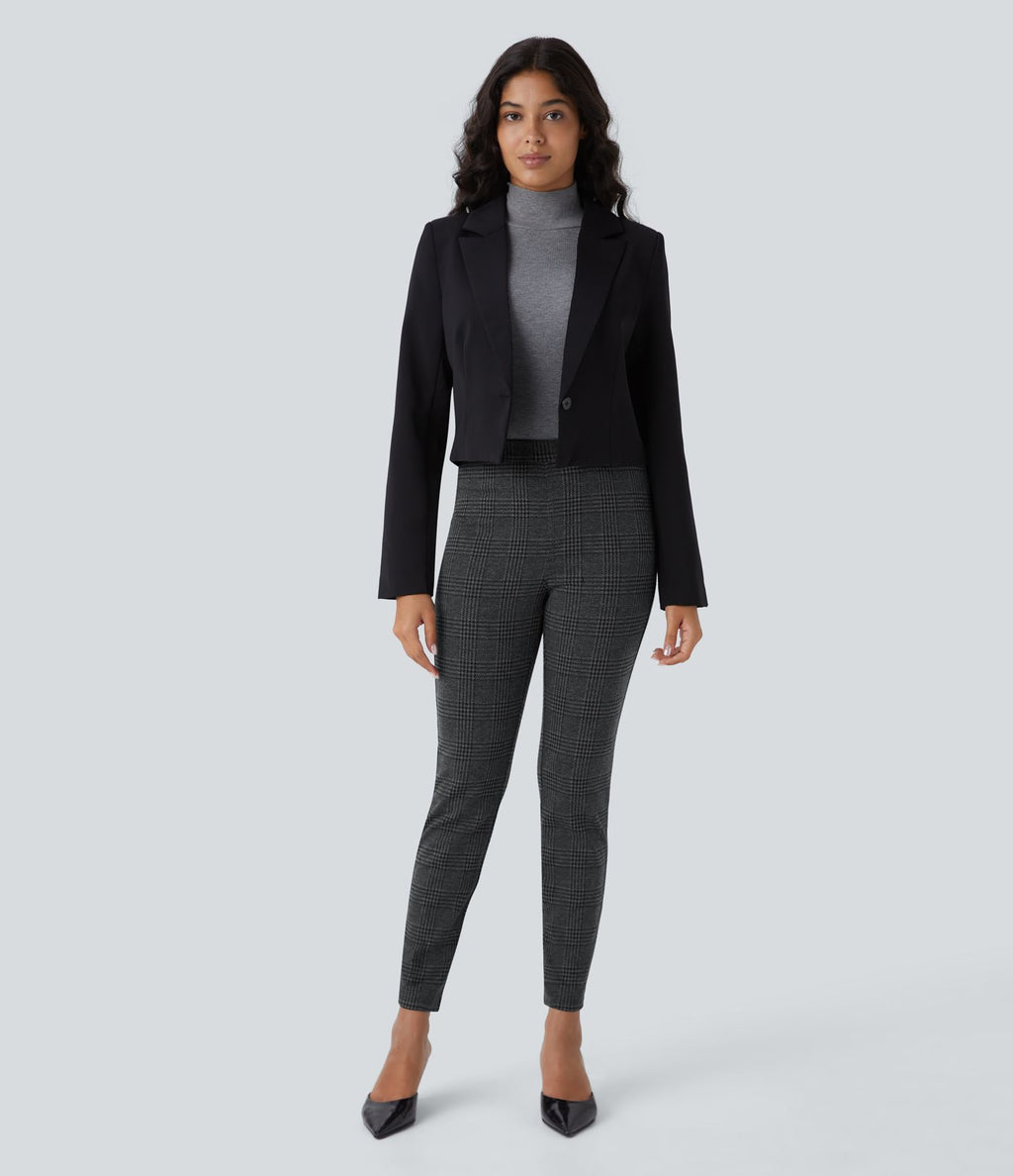 Halara Flex™ Pantalon skinny tailleur taille haute à motif pied-de-poule avec poches arrière