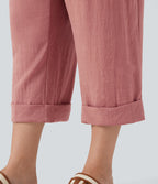 Pantalon de villégiature capri effet lin, grande taille, taille haute, avec poches