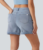 Halara Flex™ Short en denim taille mi-haute ourlet retroussé 12,5 cm avec poches
