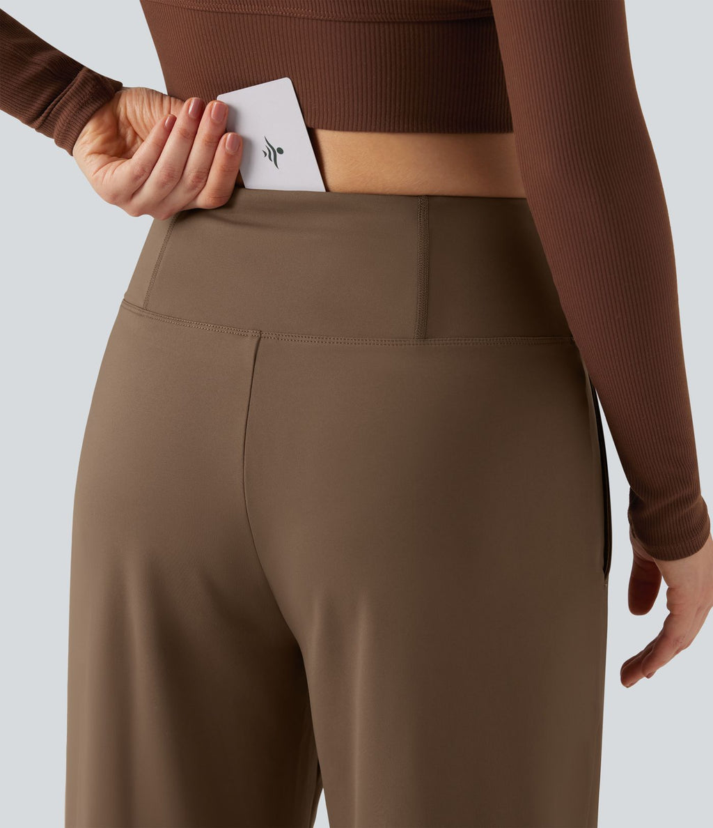 Pantalon de yoga large gainant taille haute avec poches