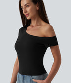 T-shirt décontracté asymétrique manches courtes