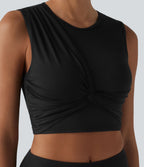Brassière de sport courte en maille côtelée effet frais InstantCool anti-odeurs avec détail torsadé, superposition en mesh et brassière intégrée, protection solaire UPF40+