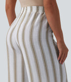 Pantalon casual ample taille haute aspect lin à rayures avec poches