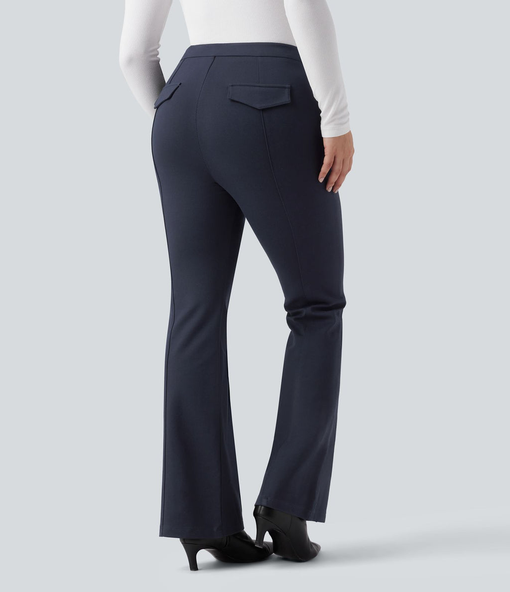 Pantalon tailleur évasé taille haute avec poches