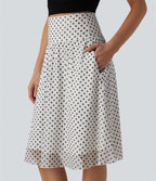 Jupe casual mi-longue gainante taille haute en mesh à pois avec poches