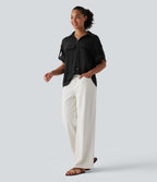 Chemise casual manches courtes aspect lin