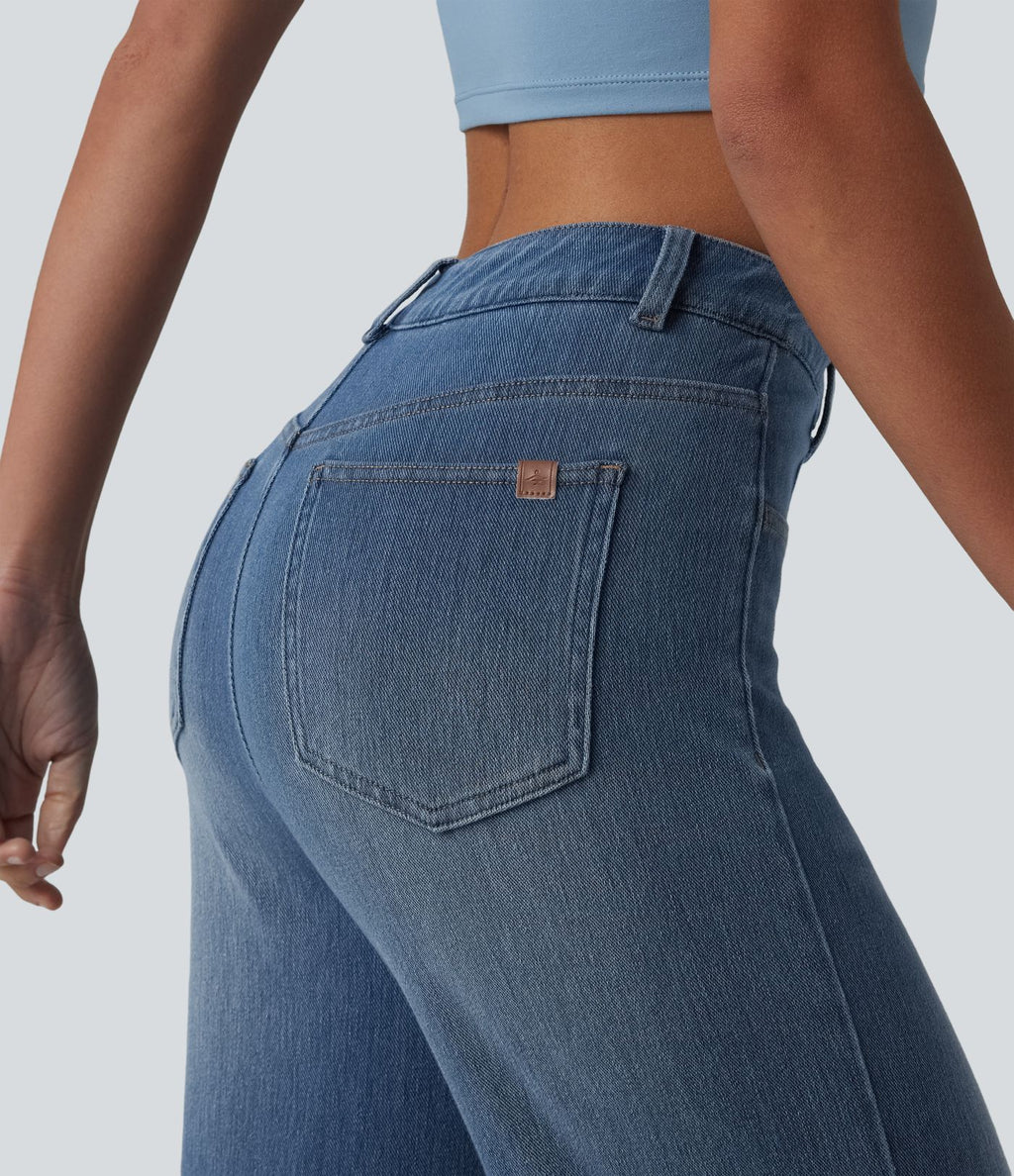 Jean droit Halara Flex™ décontracté, taille haute, avec poches