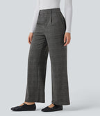 Pantalon tailleur droit Halara Flex™ taille haute pied-de-poule à carreaux avec poches