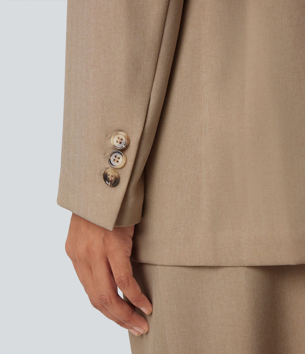 Blazer de travail anti-froissement aspect lin col cranté manches longues avec poches