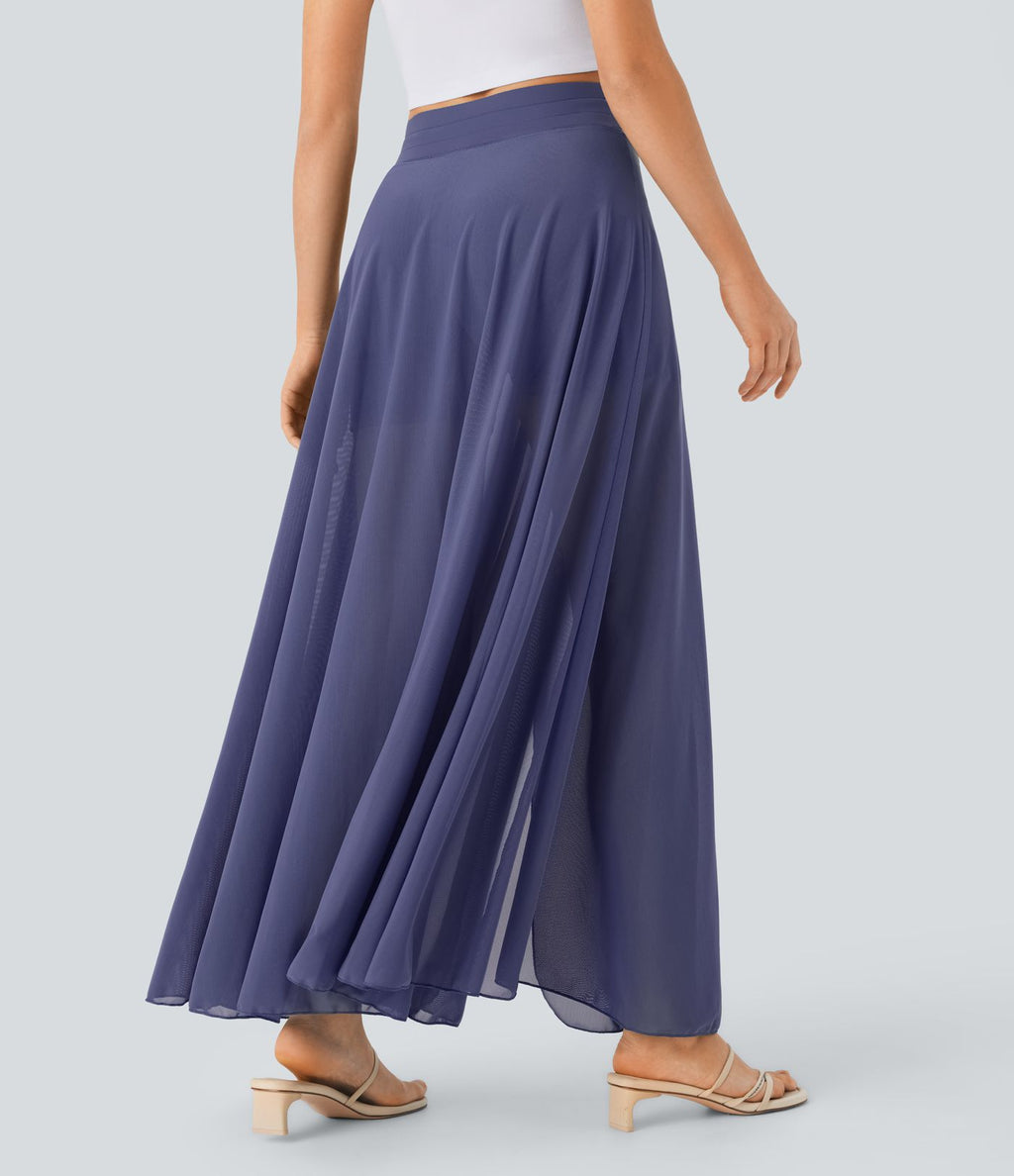Jupe longue fluide 2-en-1 taille haute avec empiècements en résille