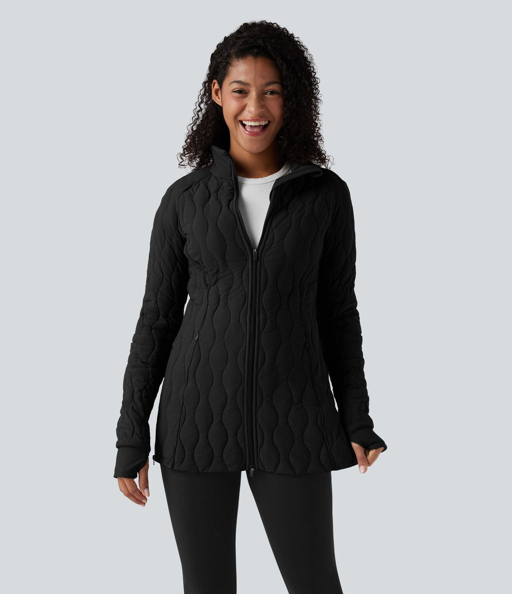 Veste matelassée de sport PuffFlex à col montant, manches longues, fermeture éclair avec passe-pouces et poches