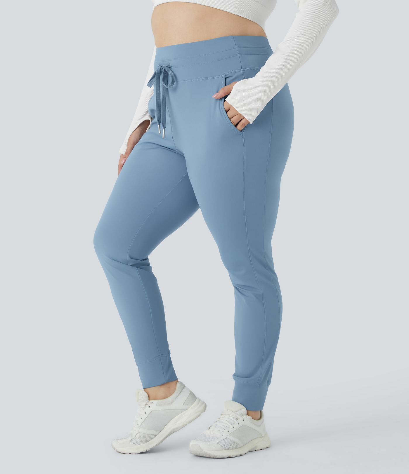 Jogging grande taille SoftlyZero™ Airy taille haute avec cordon de serrage poches latérales longueur complète effet frais InstantCool, protection solaire UPF50+
