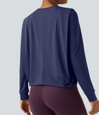 Haut de sport yoga col rond manches longues froncé - UPF50+