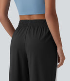 Pantalon décontracté mi-taille coupe droite à séchage rapide à rayures color block avec poches - UPF40+