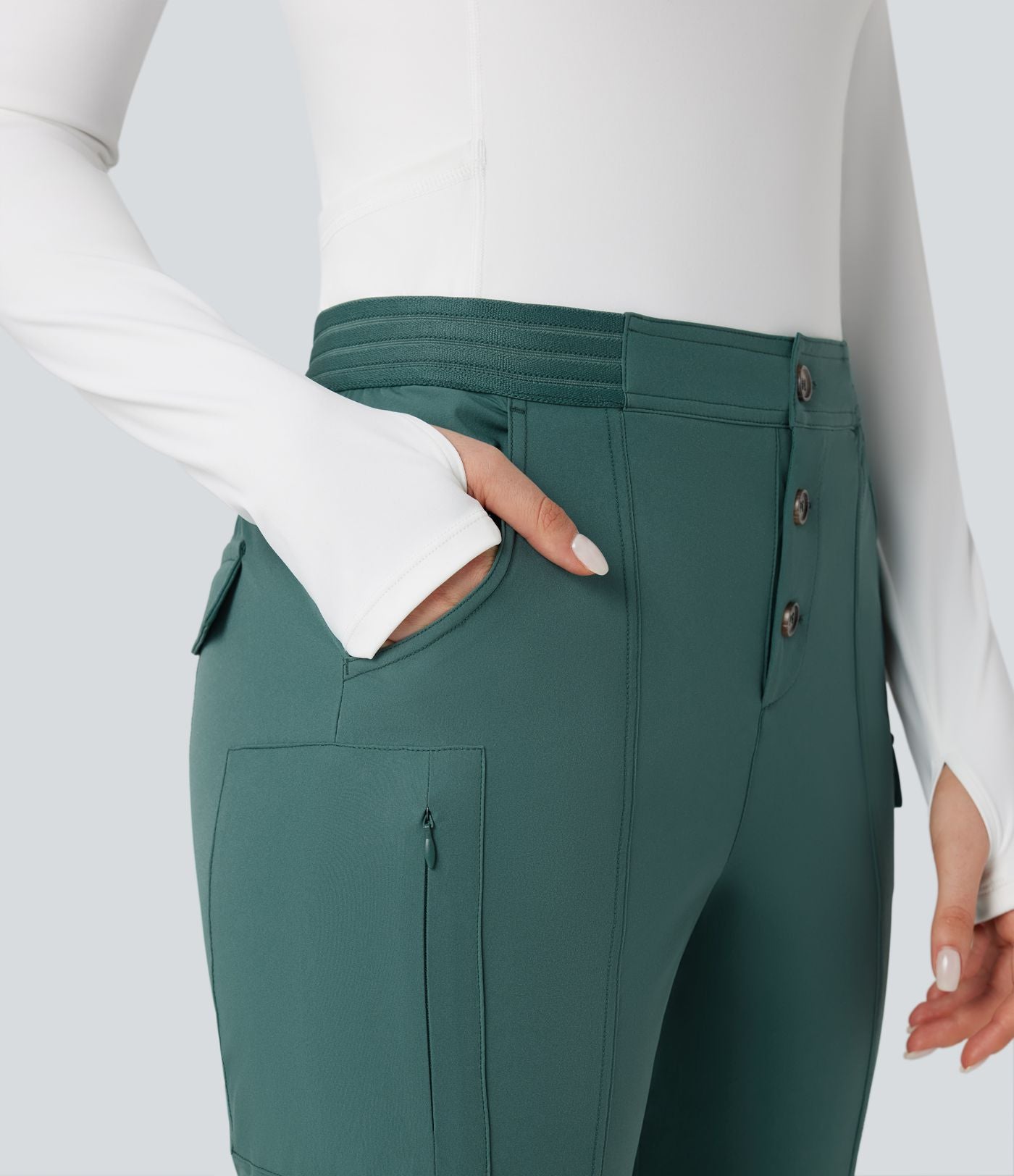 Pantalon de randonnée bootcut déperlant résistant à l'abrasion taille basse avec poches