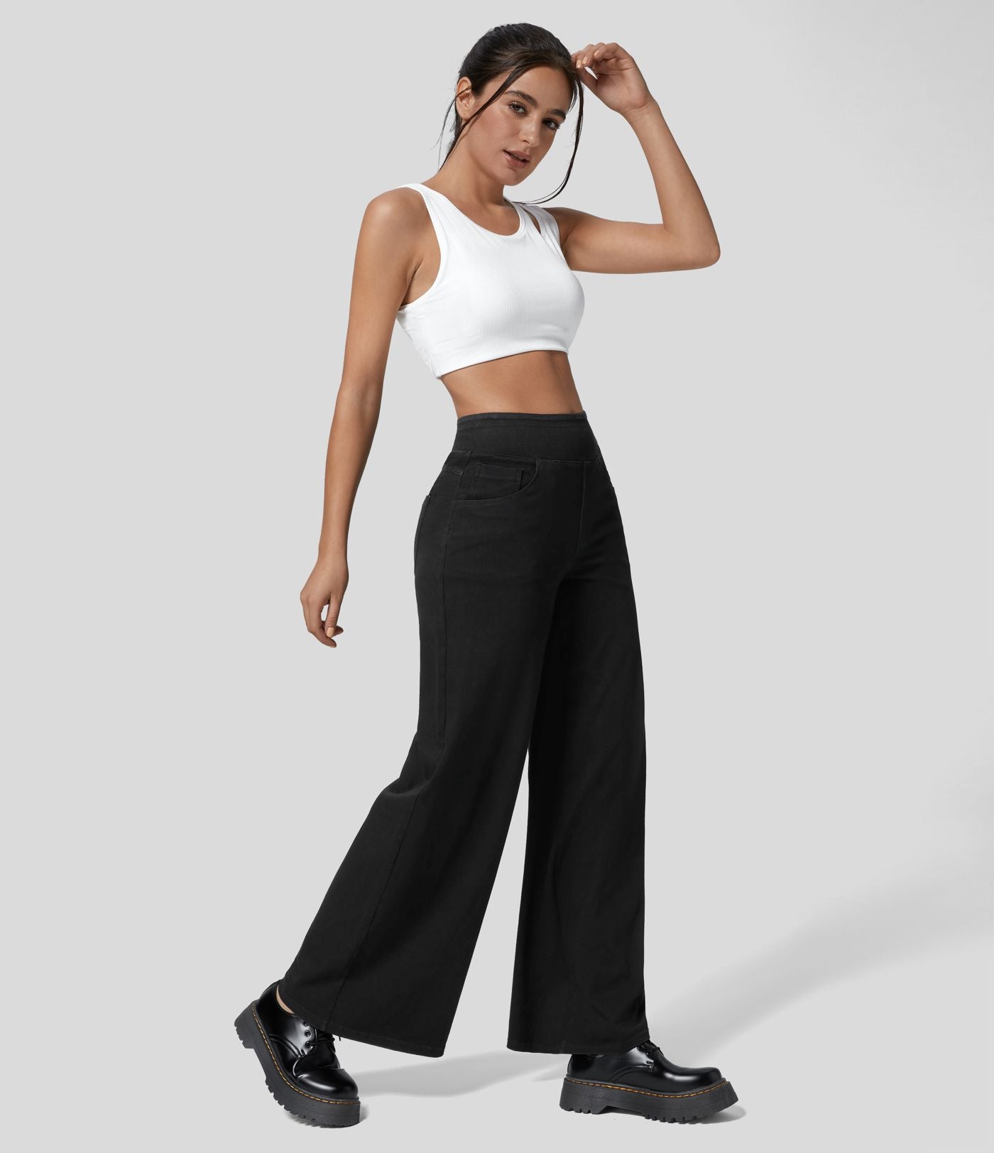 Halara Flex™ Jean Large Travail à Taille Haute Poches Multiples et Tricot Extensible