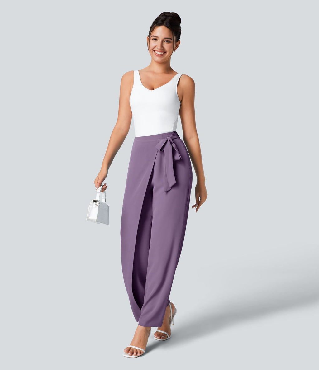 Pantalon Tailleur Large Fluide Taille Haute Fermeture Éclair Invisible