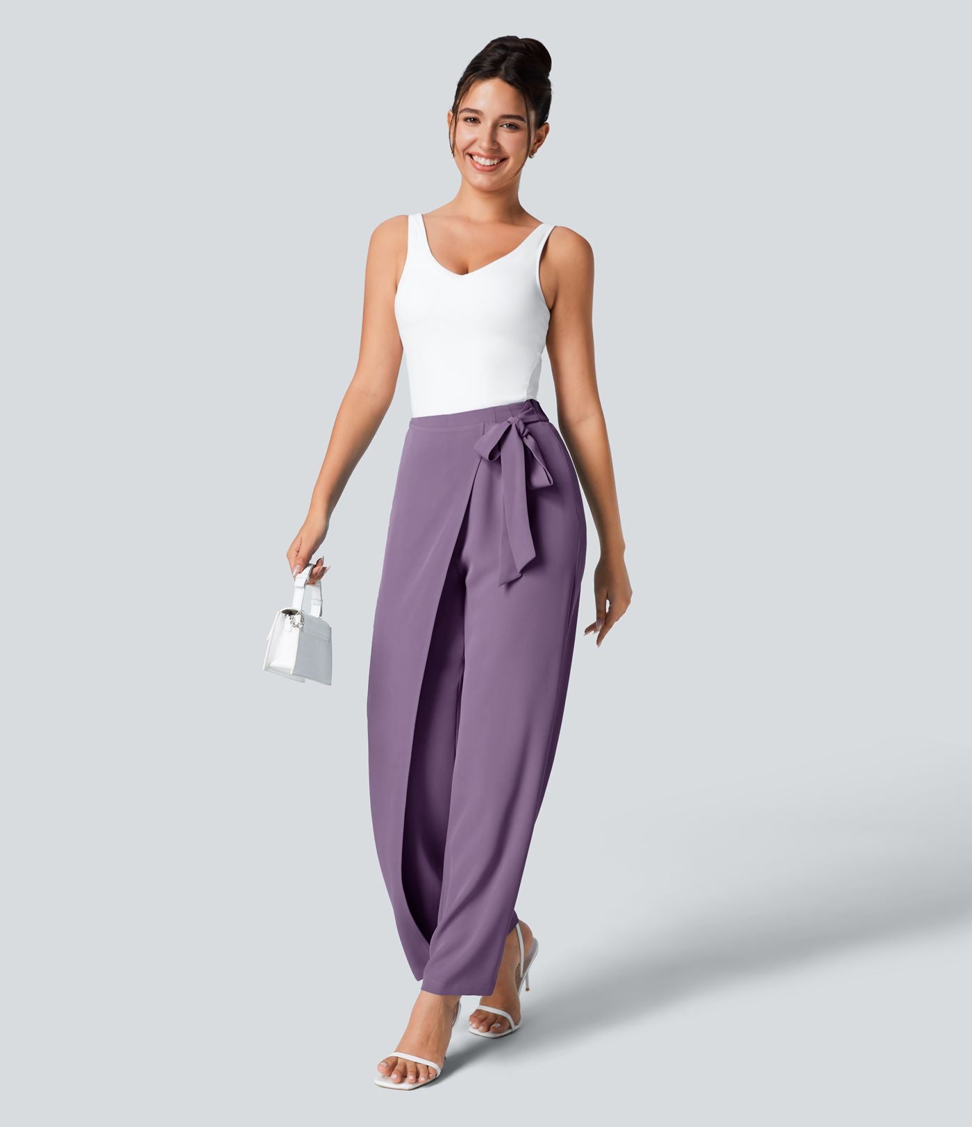 Pantalon Tailleur Large Fluide Taille Haute Fermeture Éclair Invisible