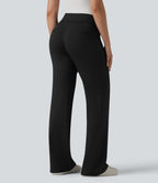 Pantalon tailleur évasé taille mi-haute à rayures, avec poches