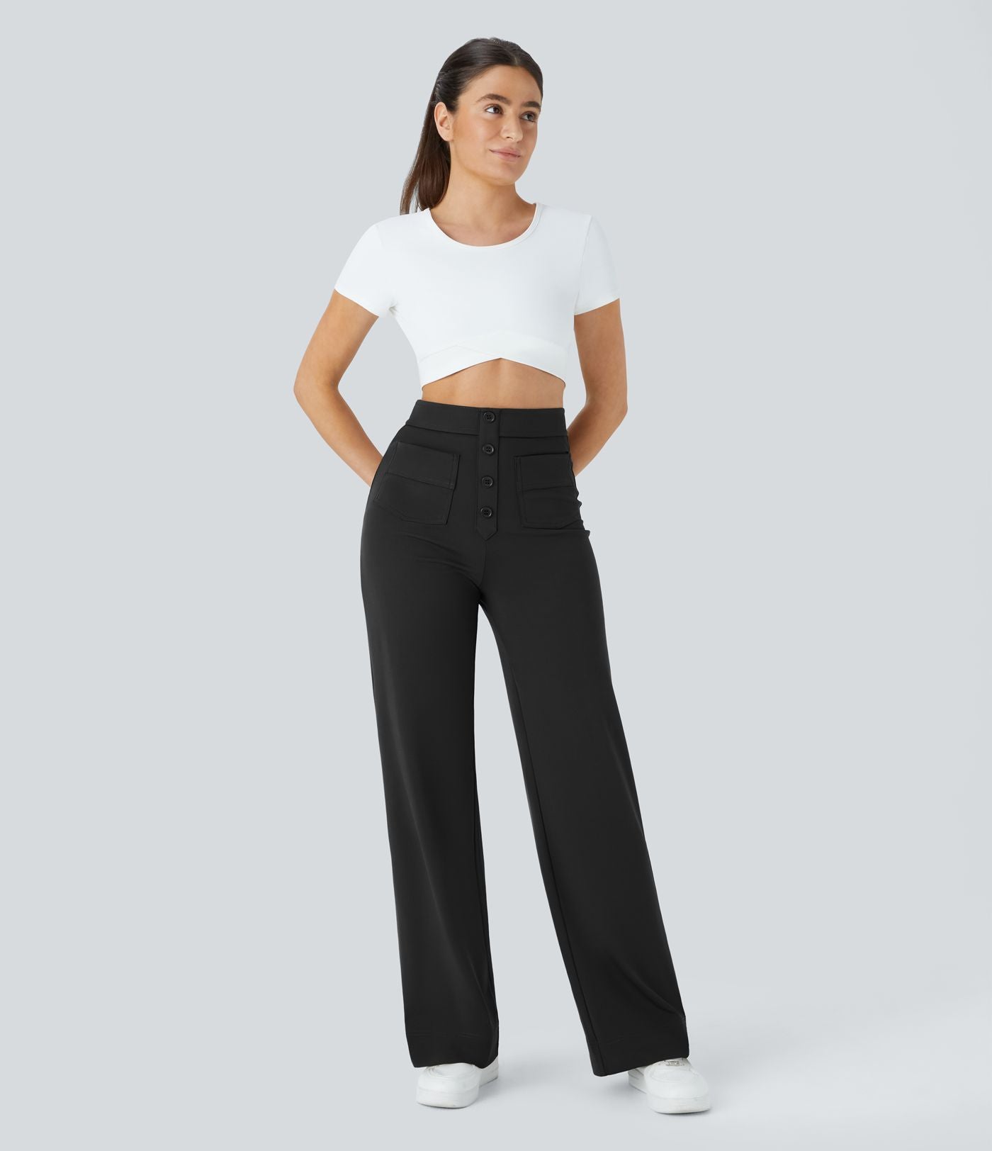 Pantalon taille haute coupe droite DayStretch avec poches