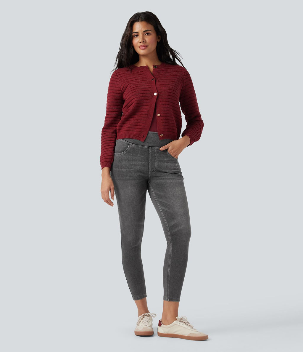 Leggings 7/8 décontractés en denim taille haute avec poches Halara Flex™