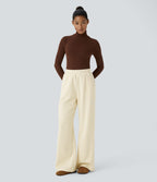 Pantalon velours côtelé de jogging décontracté à taille haute avec poches latérales
