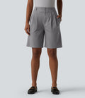 Short tailleur chino droit en coton taille haute à poches