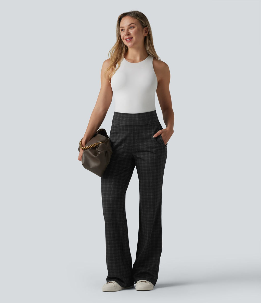 Halara Flex™ Pantalon tailleur évasé taille mi-haute à carreaux avec poches