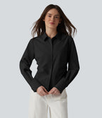 Chemise décontractée manches longues ourlet arrondi avec poche