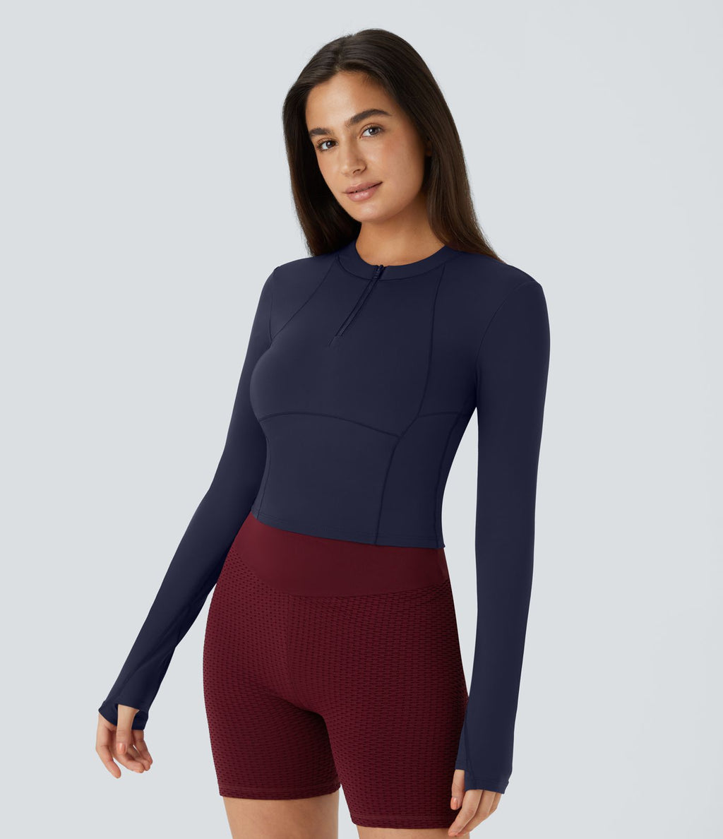 Softlyzero™ Plush Top Sport de Golf Court à Manches Longues avec Trou pour Pouce et Demi-Zip