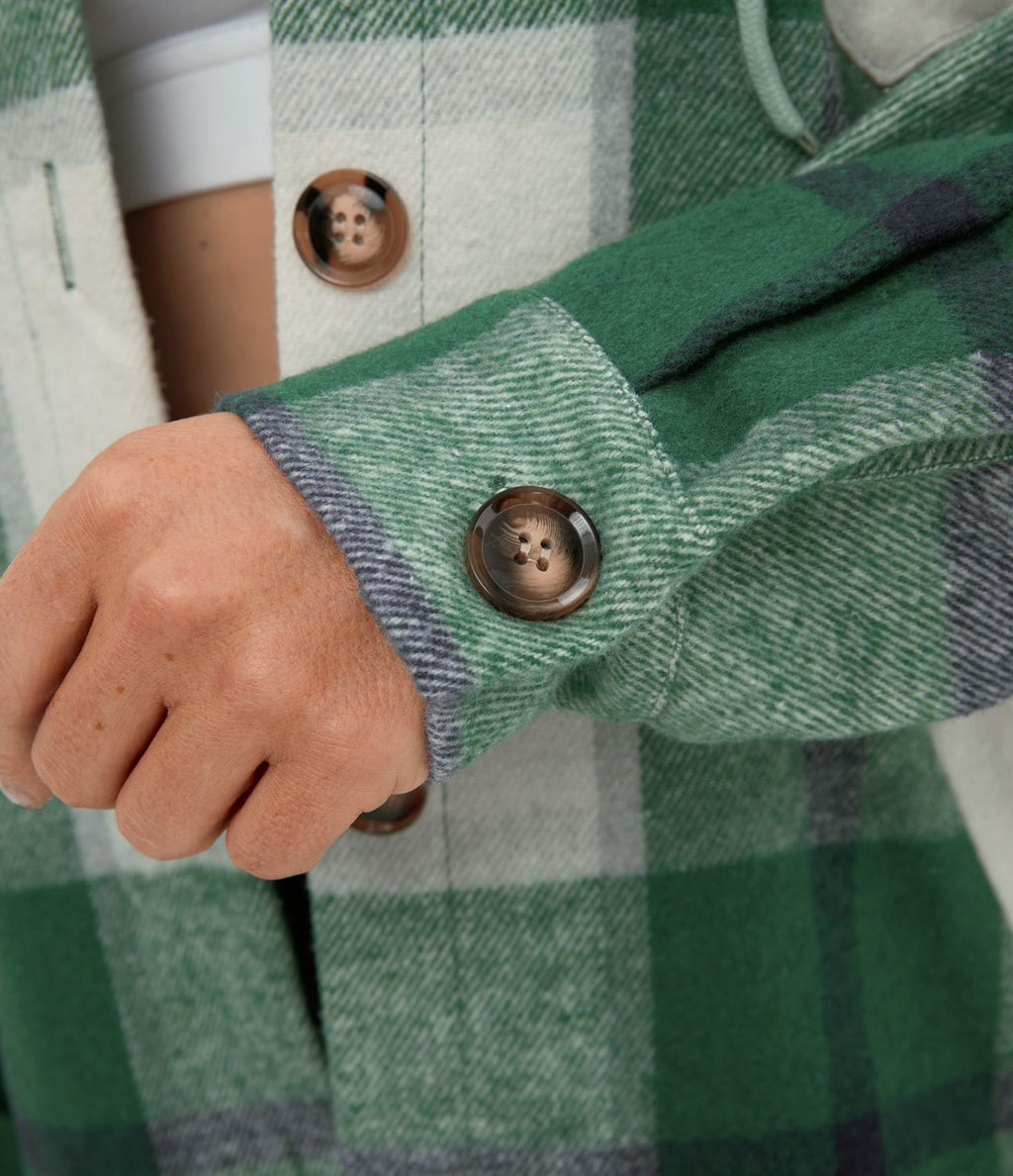 Veste de Casual à Carreaux en Polaire à Capuche avec Cordon de Serrage Boutons et Poches Latérales