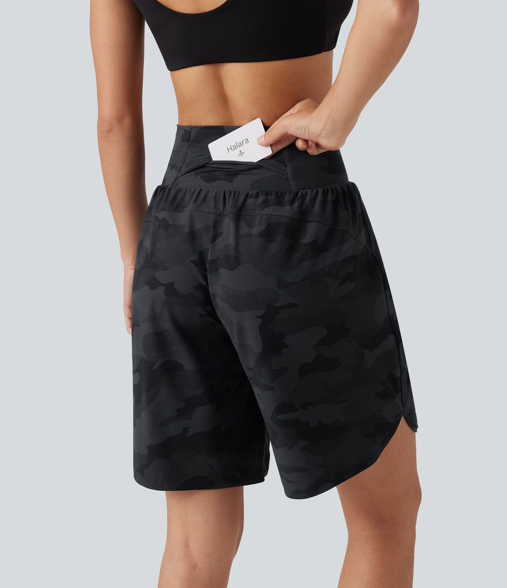 Short de running Halara UltraSculpt™ gainant taille haute imprimé camouflage avec ourlet arrondi et poche - 23 cm