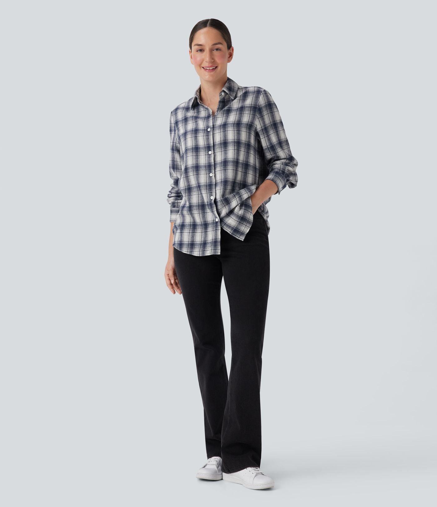 Chemise décontractée à motif écossais avec col, manches longues et boutonnage